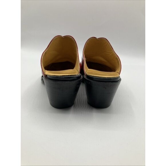 $1k  6 6.5 C Wide back At The Ranch Red Patent Cowgirl Mules Boots Santa Fe - Picture 9 of 10